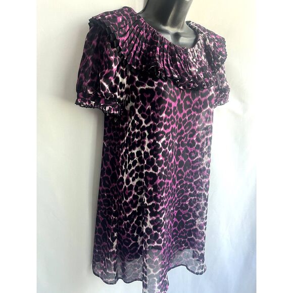 Animal Leopard Cheetah Print NWT Top Ruffles Pink Tunic Y2K Barbiecore Sexy sz S - Picture 5 of 11